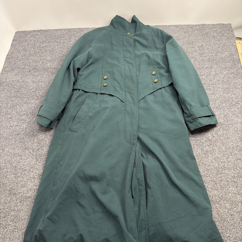 Vtg Fleet Street Womens Size 8 Trench Coat Green Full Length Jacket Lined Pocket